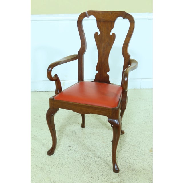 Approx: 50 Years Old Solid Walnut Quality Construction Queen Anne Legs & Pad Feet 18 C. Design Worn Leather Insert Seats...