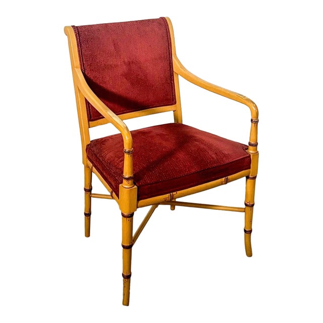 1980's Faux Bamboo Hand Painted Library Arm Chair by Hickory For Sale