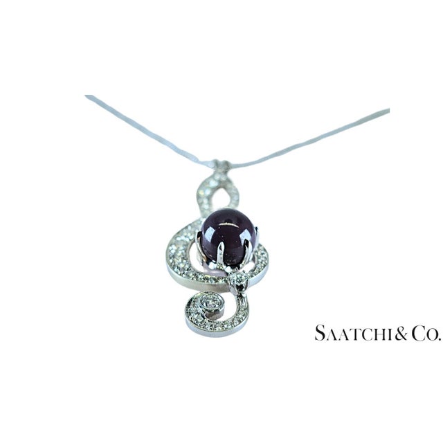 Mid 20th Century Black Pearl, 14k(585) White Gold Pendant, Natural Diamond, Musical G Clef Symbol For Sale In New York - Image 6 of 9