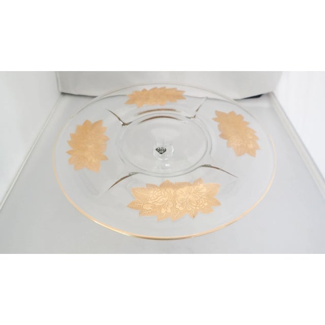 Traditional Floral Gold Cut Glass Cake Stand For Sale - Image 3 of 9