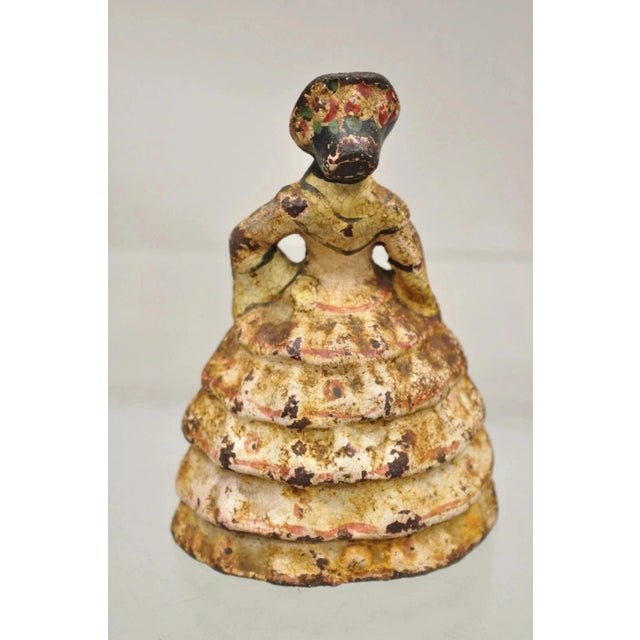 Early 20th Century Antique Victorian Cast Iron Figural Painted Small Hoop Skirt Girl Door Stop For Sale - Image 5 of 9