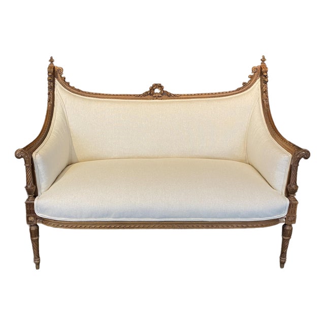 Antique French Carved and Newly Upholstered Sofa or Loveseat For Sale
