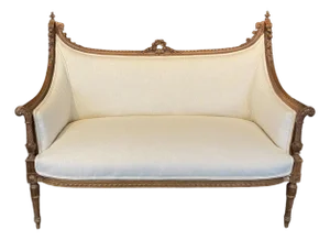 Antique French Carved and Newly Upholstered Sofa or Loveseat