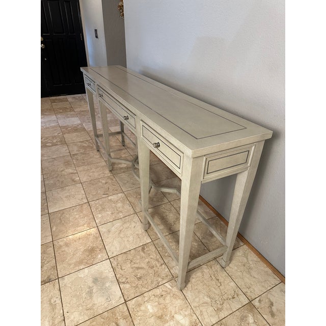 Bernhardt Criteria 78” Heather Gray Ash & Stainless Steel Console Table For Sale - Image 13 of 17