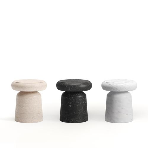 Black Nissa Travertino Stone Stool and Side Table by Ivan Colominas For Sale - Image 8 of 11