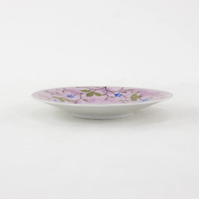 Vintage Lilac and Blue Floral Saucer - Hand-Painted Porcelain Accent Plate For Sale In New York - Image 6 of 10
