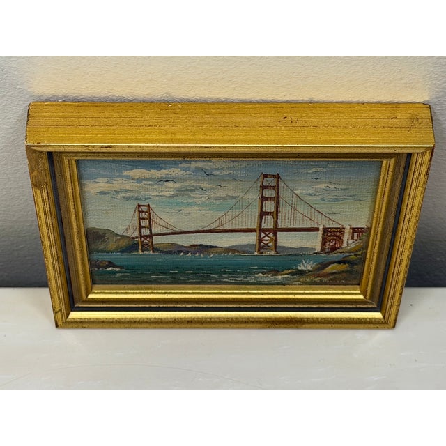 Golden Gate Bridge Oil Painting San Francisco California Miniature Coastal Landscape c.1980 Signed by Jean Bowler For Sale - Image 4 of 18