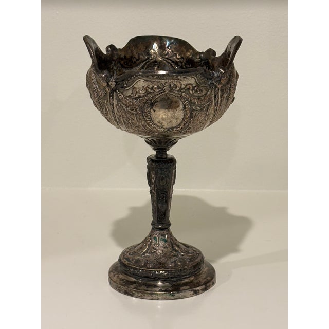 Metal Antique Barbour International Silver-Plated Repousse Pedestal Compote Centerpiece For Sale - Image 7 of 13