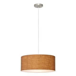 Stretch Pendant, Burlap Shade, Satin Nickel For Sale