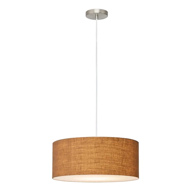 Stretch Pendant, Burlap Shade, Satin Nickel For Sale