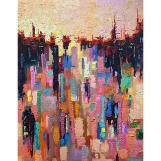 Patchwork Horizon 3 by Dominic Harman | Oil On Canvas Abstract landscape with vibrant colors. For Sale