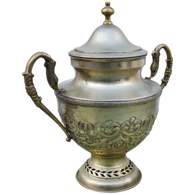 Moroccan Hand-Engraved Moroccan Brass Urn For Sale - Image 3 of 9