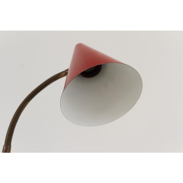 Mid-Century Modern Vintage Danish Red and Brass Flexible Desk Lamp from Lyfa, 1950s For Sale - Image 3 of 17