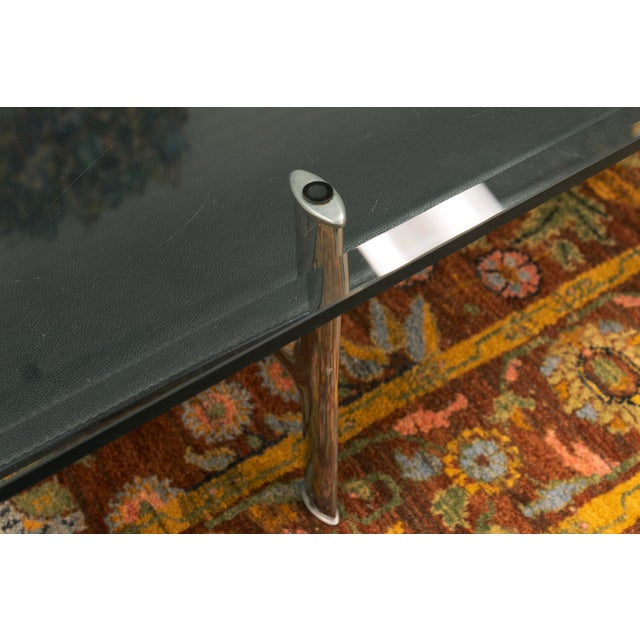 Late 20th Century Antonio Citterio for B&b Italia Diesis 2 Tier Glass Chrome Leather Coffee Table For Sale - Image 5 of 8