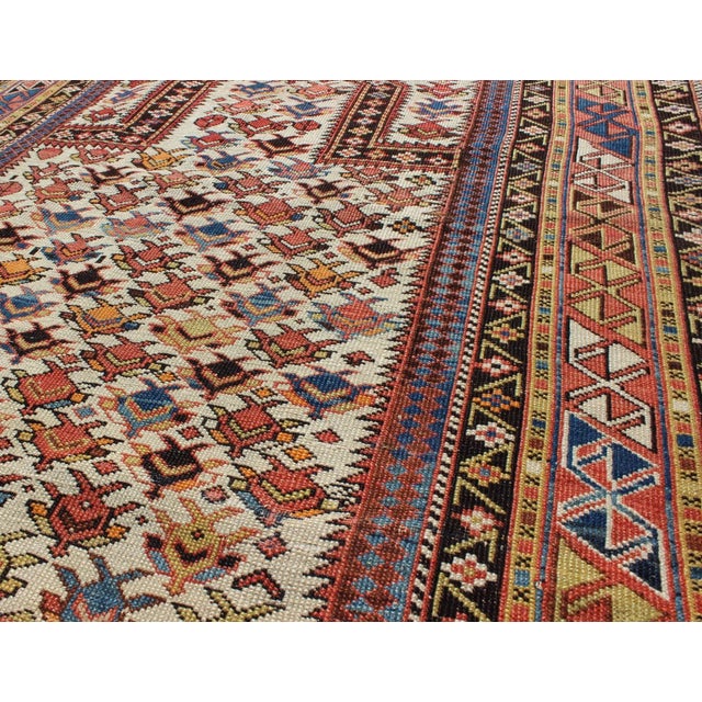 Late 19th Century Late 19th Century Antique Caucasian Shirvan Rug in Ivory Background Rust Yellow and Dark Brown For Sale - Image 5 of 6
