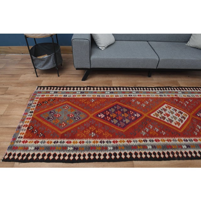 1970s Vintage Turkish Handmade Wool Cotton Red Runner Rug For Sale - Image 11 of 11