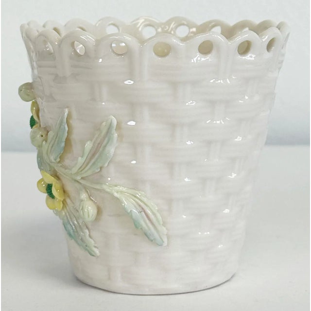 Vintage Belleek Ireland Porcelain Floral Basketweave Spill Vase For Sale In Kansas City - Image 6 of 8