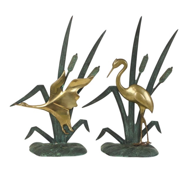 Metal Mid-Century Heron and Duck Figurines in Brass and Green Metal, 1950s, Set of 2 For Sale - Image 7 of 14