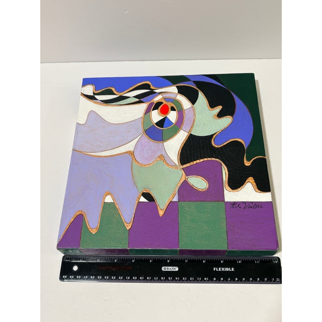 1980s Vintage Arlene Voelker Signed Geometric Abstract Painting For Sale - Image 5 of 10