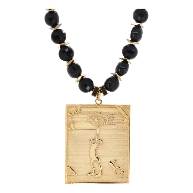 Healer Spiral Sun Shamanic Pendant Black Agate Beaded Necklace For Sale