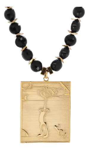 Healer Spiral Sun Shamanic Pendant Black Agate Beaded Necklace