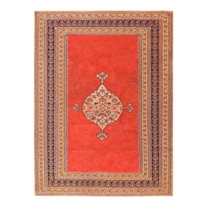Charming Dark Orange Color With Medallion Design and Seven Narrow Borders Antique Kilim Senneh Rug
