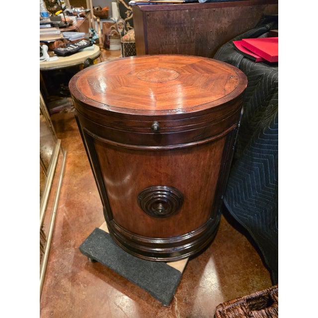 Marquetry Inlay Cylinder Cabinet End Table For Sale In San Antonio - Image 6 of 7