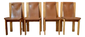 Solid Elm & Leather Chairs by Roland Haeusler, Set of 4