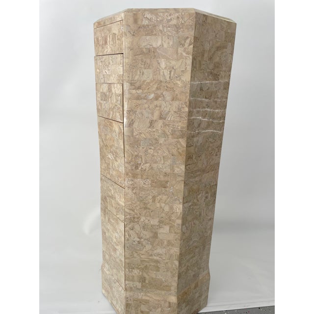 1980s Maitland-Smith Tessellated Fossil Stone Tall Jewelry Chest With Matching Box For Sale - Image 17 of 18