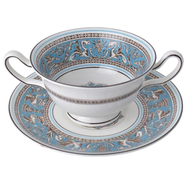 Wedgwood Mid 20th Century Set of Wedgwood Florentine Turquoise Porcelain Dinnerware 68 Pc For Sale - Image 4 of 10
