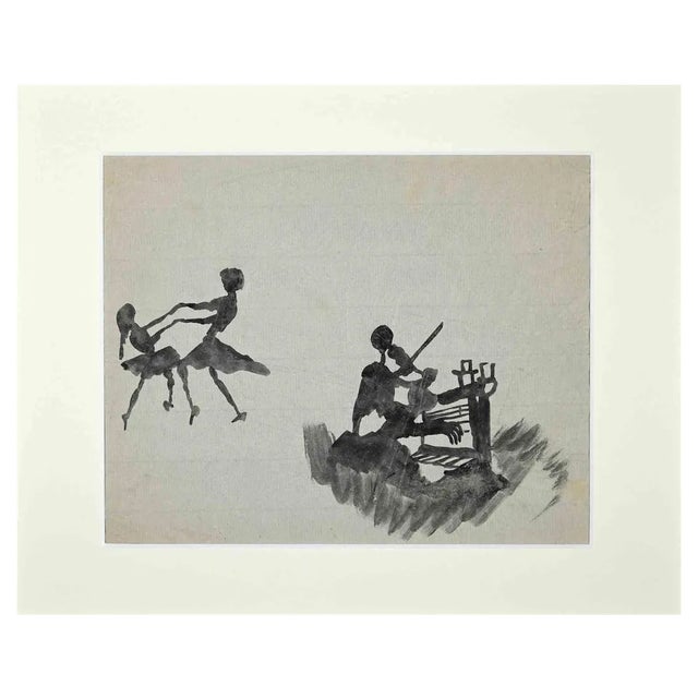 Mino Maccari, The Dance, Original Watercolor, Mid-20th Century For Sale
