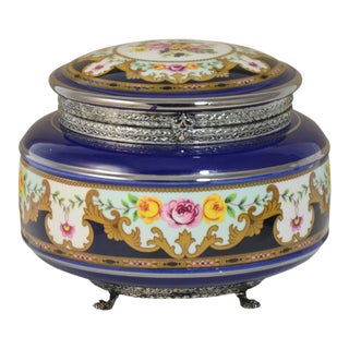 Cobalt Blue Round Italian Porcelain Box For Sale