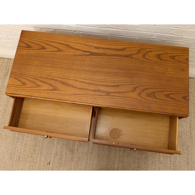 Mid 20th Century Oak Double Drawer Cabinet With Lp Cubby For Sale - Image 9 of 12