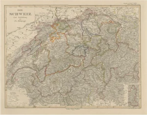 Engraved Map of Switzerland with Cantonal Borders by Stülpnagel, 1857