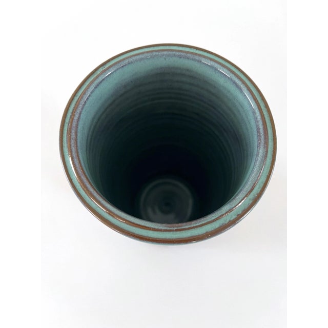Blue Jeff Enge Ceramic Studio Pottery Vase For Sale - Image 8 of 10