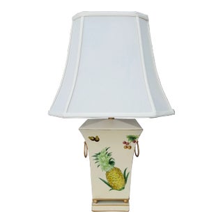 1990s Scully & Scully Style French Country Pineapple and Floral Table Lamp With Silk Shade For Sale
