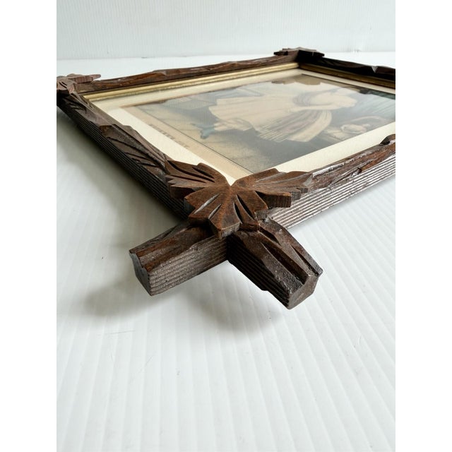 “Mother's Joy” Antique Color Lithograph Print by Kellogg in Carved Wood Adirondack Frame For Sale In Cleveland - Image 6 of 13