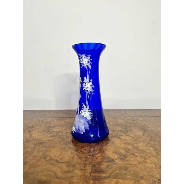 Antique Mary Gregory Blue Glass Vase, 1890 For Sale - Image 4 of 5