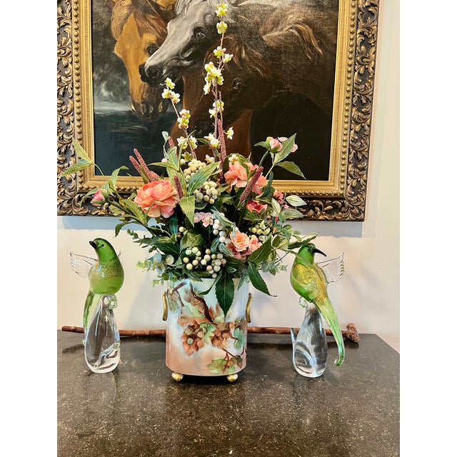 Art Nouveau French Antique Limoges Porcelain Vase With Faux Silk Everlasting Arrangement For Sale - Image 3 of 6