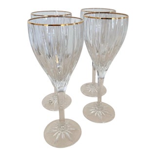 Late 20th Century Mikasa Germany Cut Crystal Wine Glasses Golden Tiara Water Goblets- Set of 4 For Sale