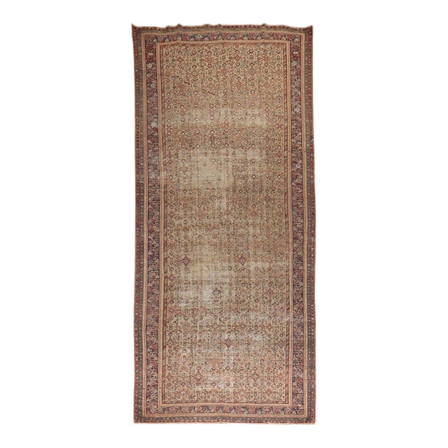 Early 20th Century Rustic Worn Fereghan Gallery Rug - 6'8" x 16'4" For Sale