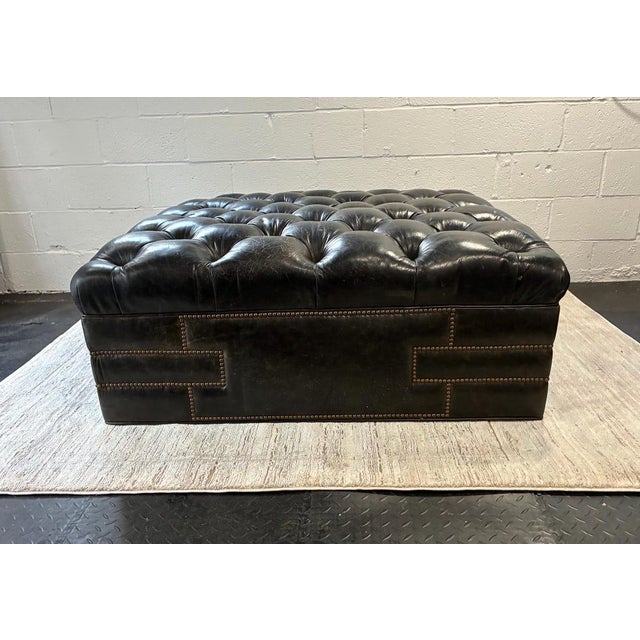 Vintage Leather Tufted Ottoman | Large 48"x48"x18" | Nailhead Detail | On Casters Make a bold statement in your living...