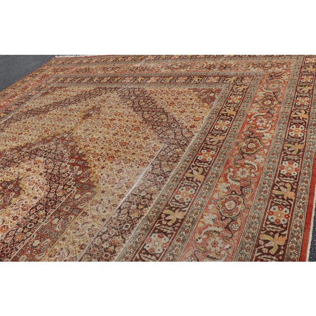 Textile Antique Haji Jalili Tabriz Rug With Ivory Field and Fine Medallion Design 12'8 X 17'7 For Sale - Image 7 of 16