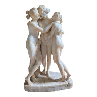 19th Century Italian Carved Alabaster Sculpture of the Three Graces After Canova - 23" For Sale
