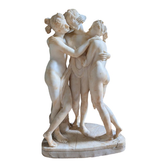 19th Century Italian Carved Alabaster Sculpture of the Three Graces After Canova - 23" For Sale