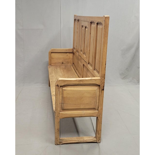 Antique Rustic Pine Long Settle Bench Banquette Seating With Cushion For Sale - Image 11 of 12