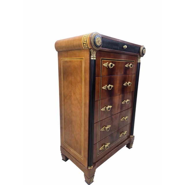 Late 20th Century Neoclassical Empire Revival Mahogany Five Drawer Chest For Sale In Chicago - Image 6 of 11
