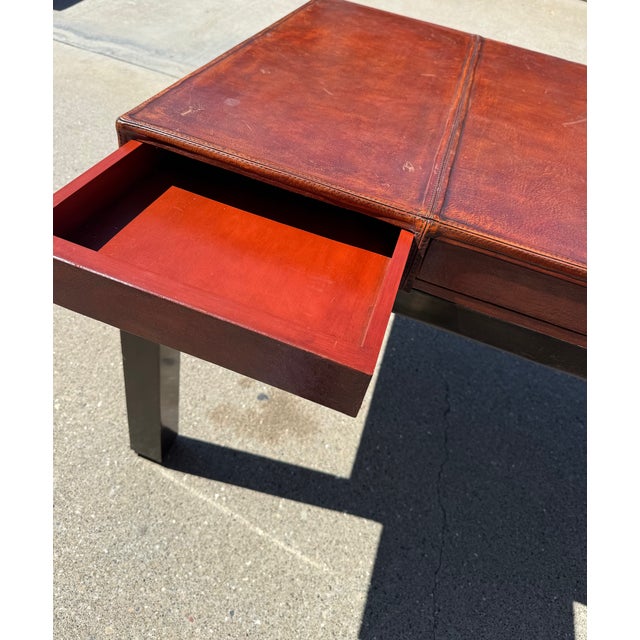 HAND STITCHED LEATHER-TOP DESK Contemporary Reproduction Fabricated by Claudio Mariani Antiques & Restoration in the year...