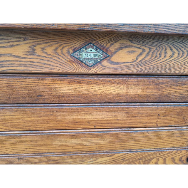 Wood Antique Hamilton Oak 12 Drawer Flat File For Sale - Image 7 of 8