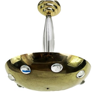 Art Deco Ceiling Lamp in Glass and Brass For Sale
